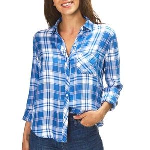 White and blue plaid long sleeve shirt